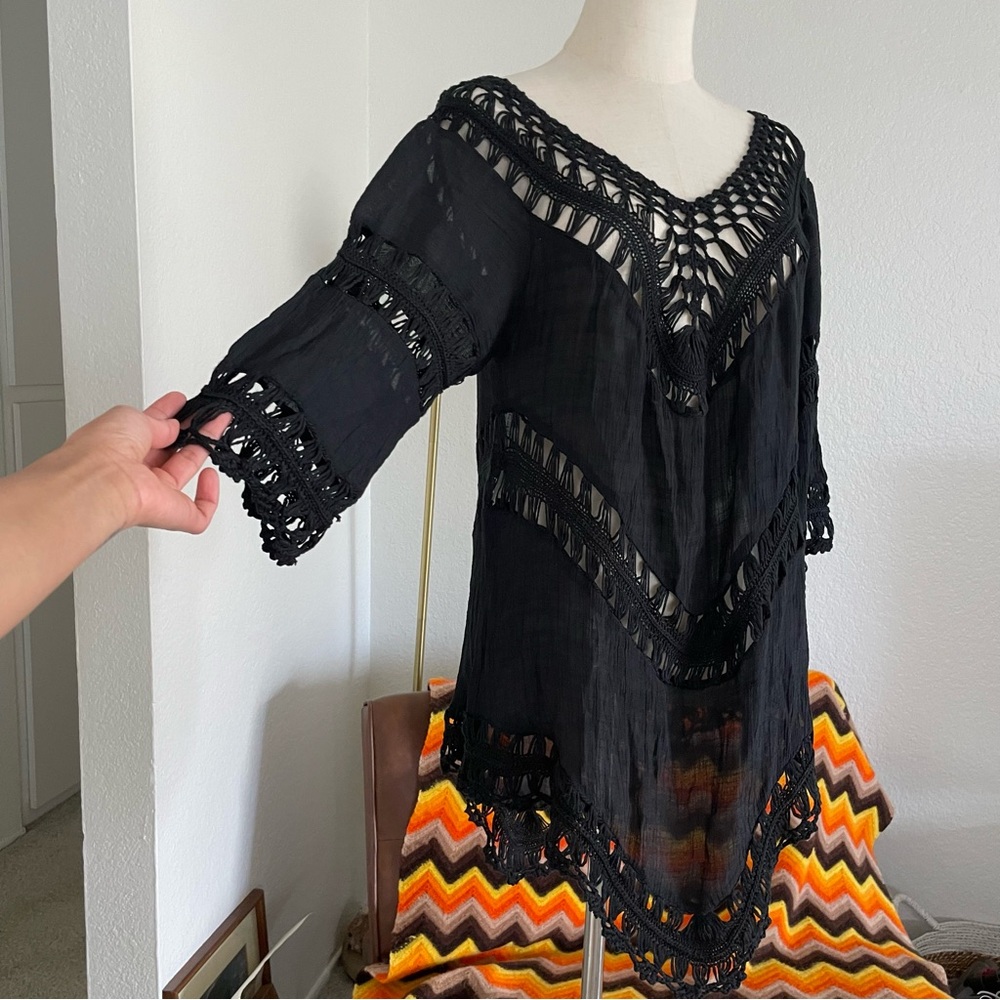 India Boutique Boho Hippie Crochet Tunic Top - Picture 3 of 10